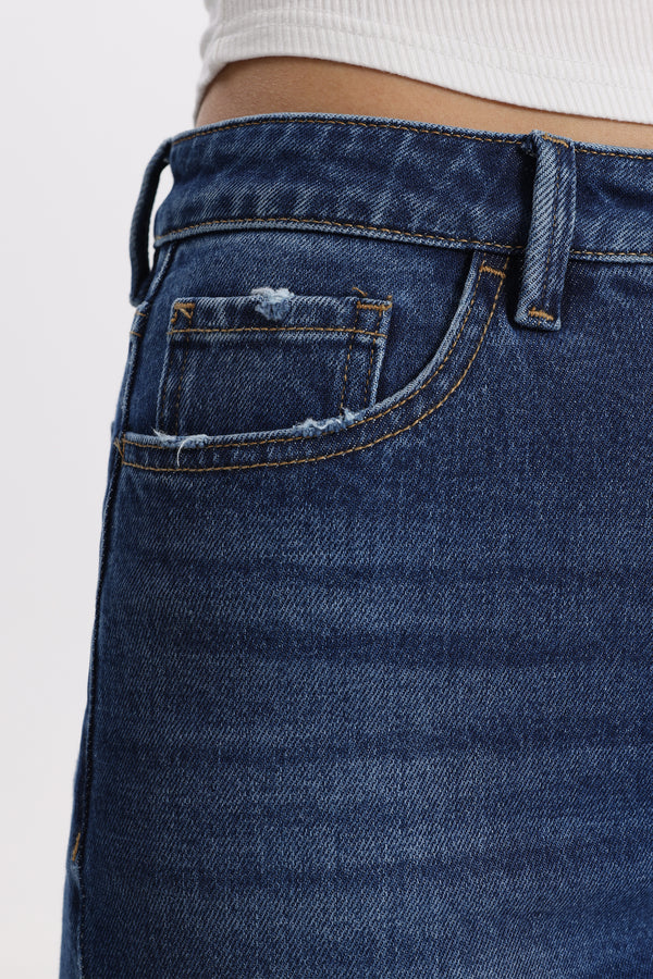 High Rise Embroidered Hem Flare Jeans