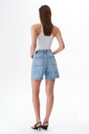 Chic High Rise Buckle Waist Denim Shorts