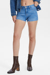 High Rise Denim Shorts With Raw Hem-Shorts-BAYEAS