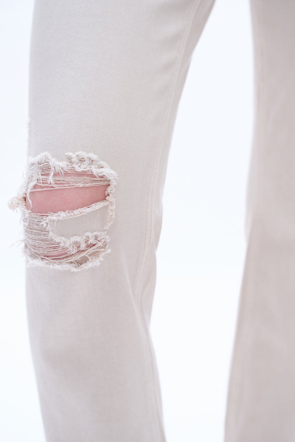 High Rise Frayed Hem Jeans-Straight-BAYEAS