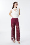 High Rise Ankle Embroidered Lace Wide Leg Jeans