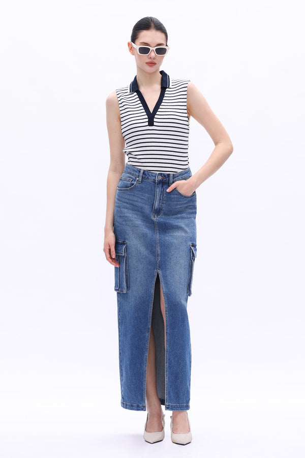 MID RISE CARGO MAXI SKIRT-Skirts-BAYEAS