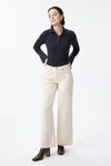 Mid Rise Textured Floral Wide Leg Jeans