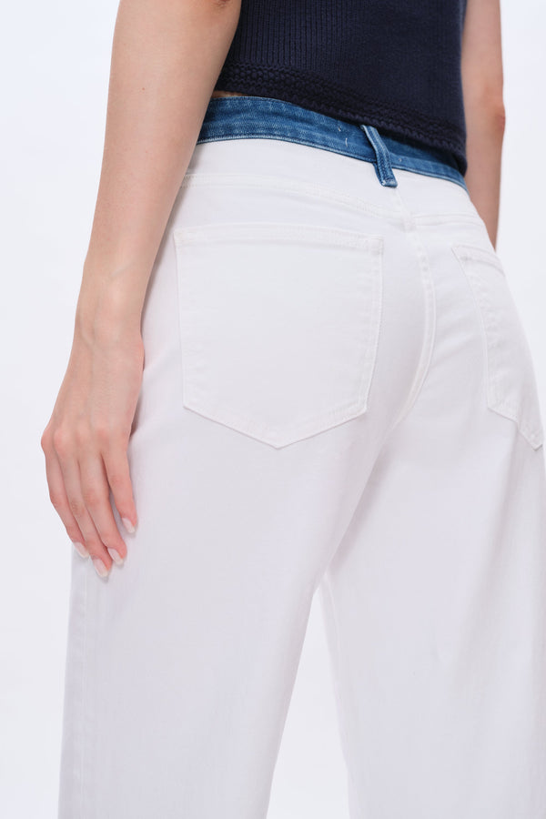Paneled Straight Leg White Trousers-Straight-BAYEAS
