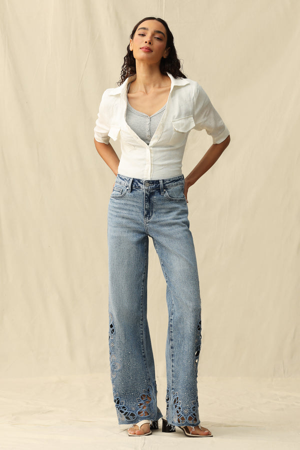 Mid Rise Wide Leg Jeans