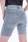 Ally Mid Rise Denim Shorts With Raw Hem-Shorts-BAYEAS