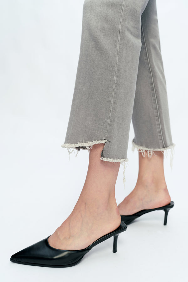 High Rise Straight Ankle Denim Jeans With Raw Edge-Straight-BAYEAS