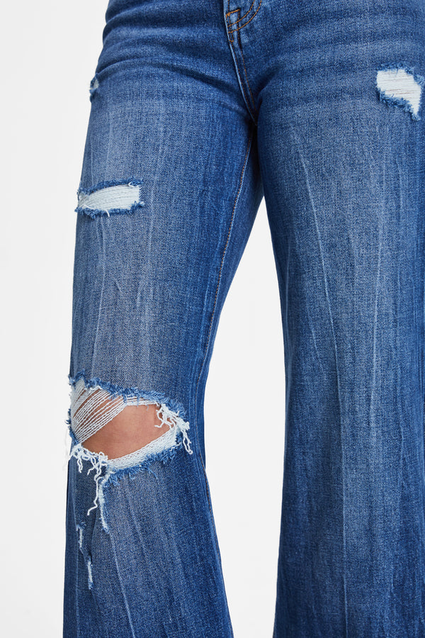 High Rise Wide Leg Distressed Jeans-Wide Leg-BAYEAS