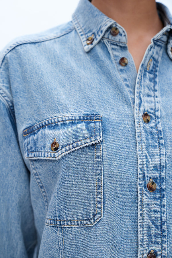 Oversized Denim Shirt for Women-Shirts-BAYEAS