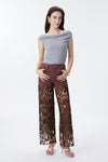 High Rise Ankle Embroidered Lace Wide Leg Jeans