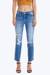 High Rise Cropped Distressed Straight Leg Jeans