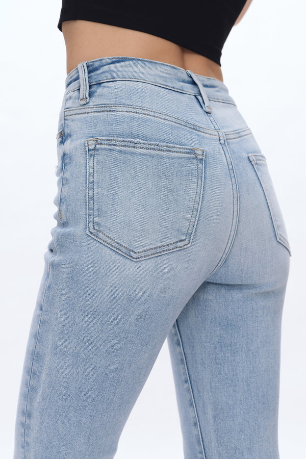 High Rise Straight Raw Hem Denim Jeans-Straight-BAYEAS