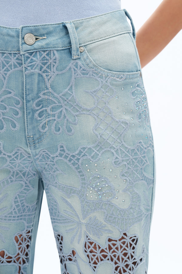 Embroidered Straight-Leg Jeans-Straight-BAYEAS