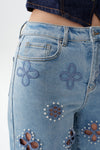 High Rise Floral Embroidered Straight Leg Jeans