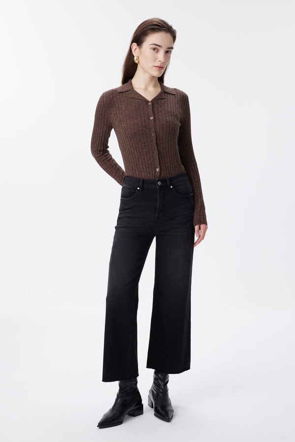 High Rise Cropped Distressed Wide Leg Jeans