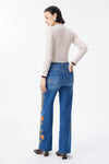 New York High Rise Embroidered Wide Leg Jeans