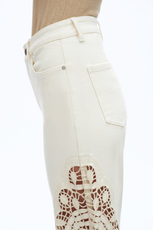 Embroidered High Rise Wide Leg Pants-Wide Leg-BAYEAS