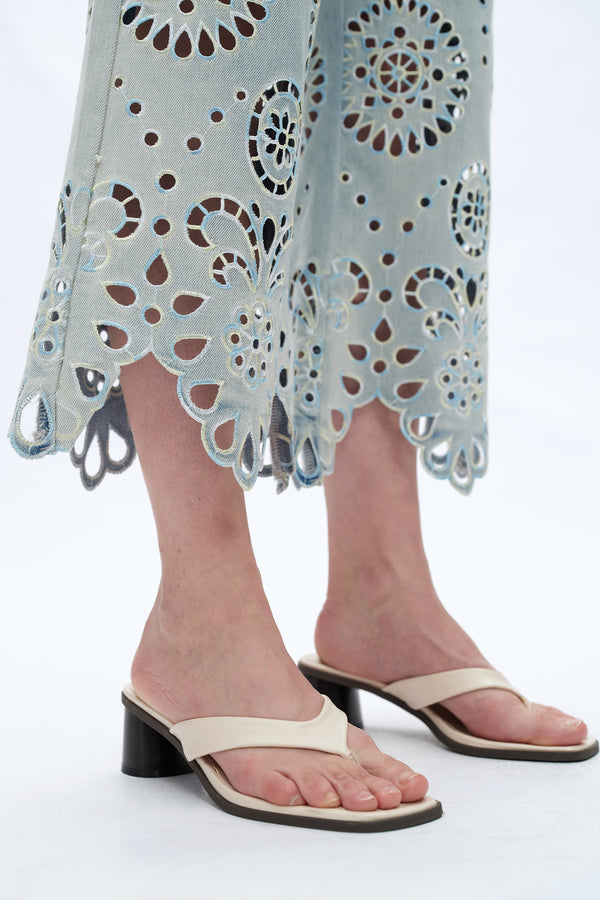 Faded Lace Cut-out Jeans-Wide Leg-BAYEAS