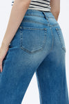 Mid Rise Wide Leg Denim Jeans With Raw Hem