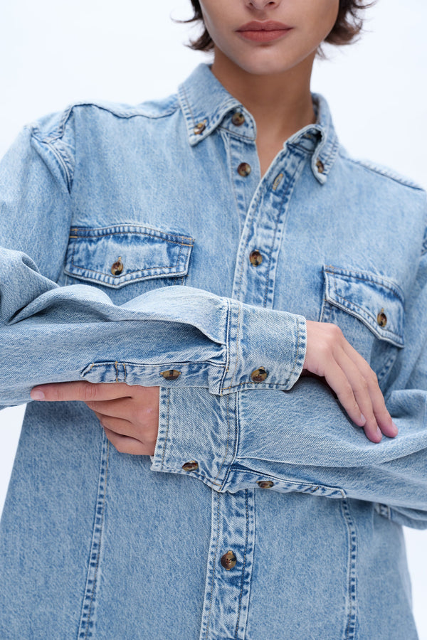 Oversized Denim Shirt for Women-Shirts-BAYEAS