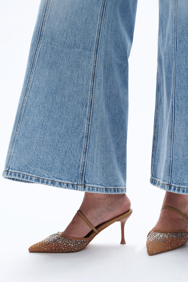 Mid Rise Flare Leg Denim Jeans-Flare & Bootcut-BAYEAS