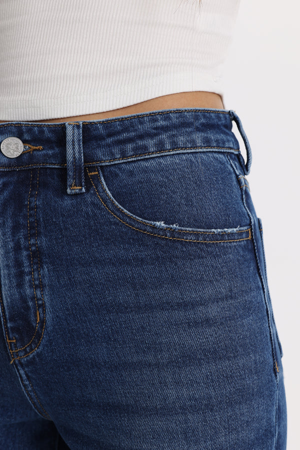 High Rise Embroidered Hem Flare Jeans