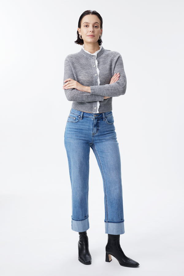 High Rise Relaxed Cuffed Straight Leg Jeans