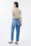 Mid Rise Contrast Panel Straight Leg Jeans