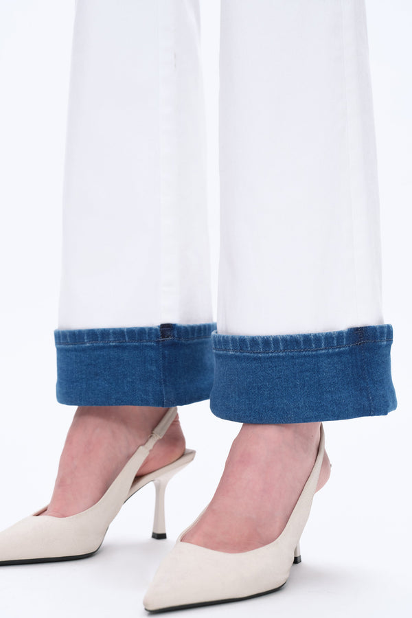 Paneled Straight Leg White Trousers-Straight-BAYEAS
