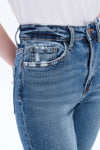 High Rise Straight Denim Jeans With Slit-Straight-BAYEAS