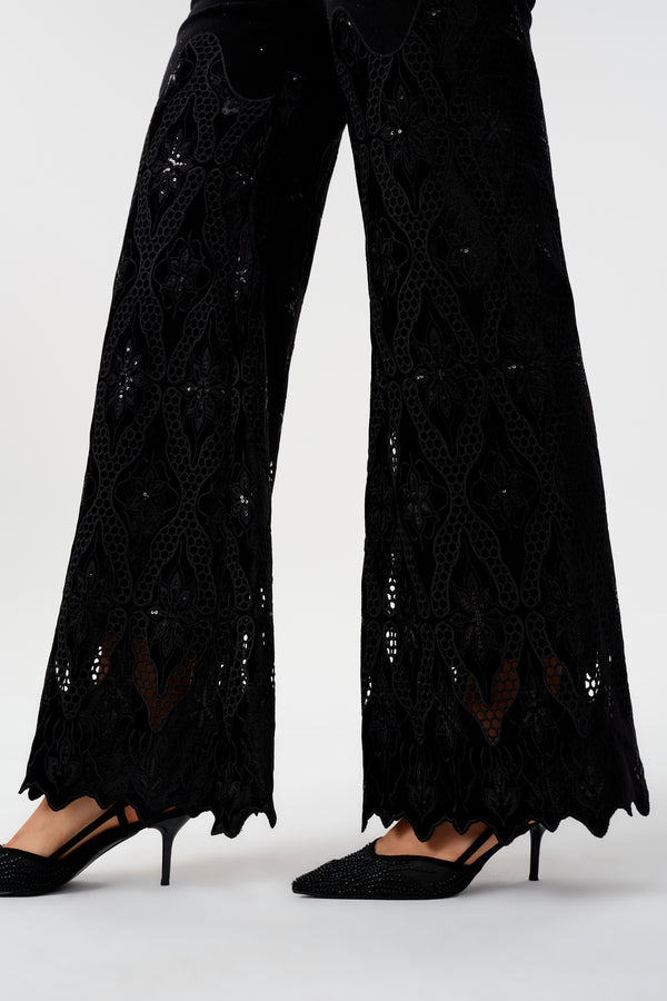High Rise Lace Rhinestone Wide Leg Jeans