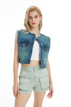 Cassie Cropped Denim Vest-Vest-BAYEAS
