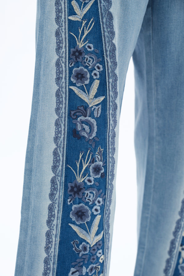 Patchwork Embroidered Wide Leg Jeans-Wide Leg-BAYEAS