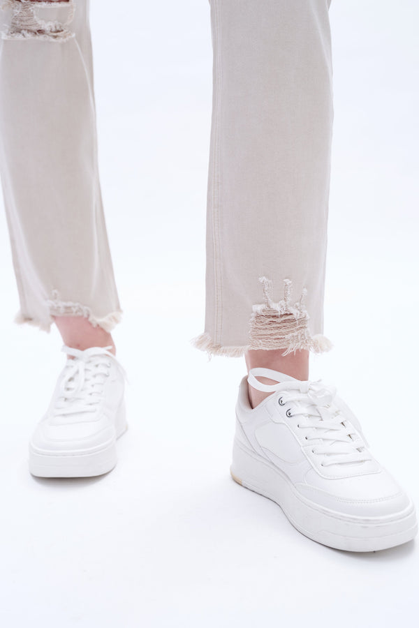 High Rise Frayed Hem Jeans-Straight-BAYEAS