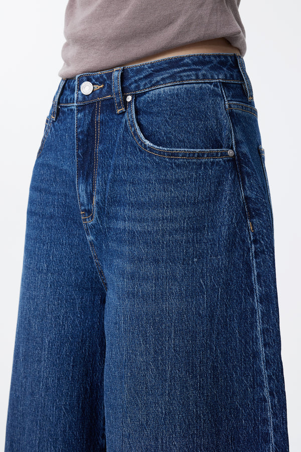 Mid Rise Deep Indigo Barrel Jeans