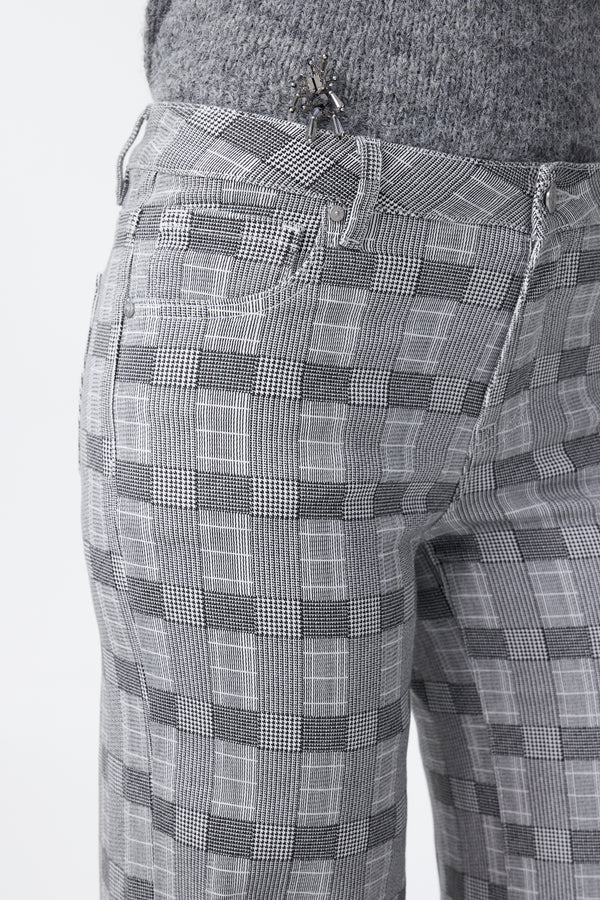 Mid Rise Check Print Wide Leg Pants