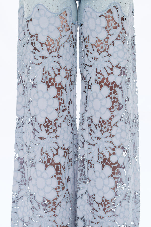 Beaded Patchwork Wide Leg Jeans-Wide Leg-BAYEAS