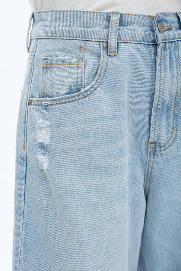 Frayed Hems Drop Crotch Barrel Jeans-Barrel-BAYEAS