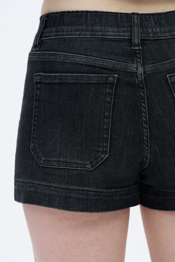 Mid Rise Elastic Denim Shorts-Shorts-BAYEAS