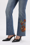 Mid Rise Floral Embroidered Raw Hem Bootcut Jeans