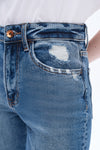 High Rise Straight Denim Jeans With Slit-Straight-BAYEAS