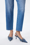 Mid Rise Contrast Panel Straight Leg Jeans