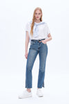 High Rise Straight Denim Jeans With Slit-Straight-BAYEAS