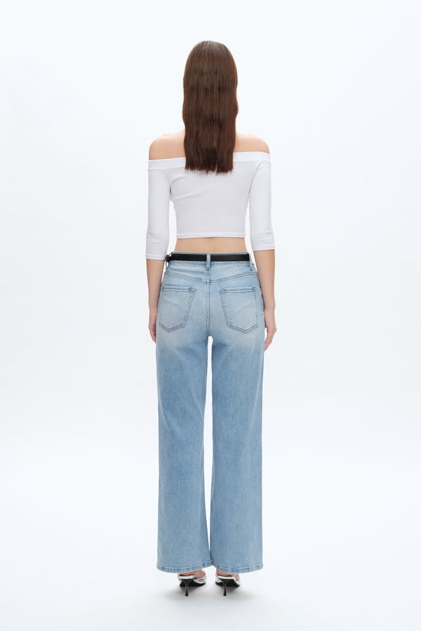 High Rise Straight Leg Denim Jeans-Straight-BAYEAS