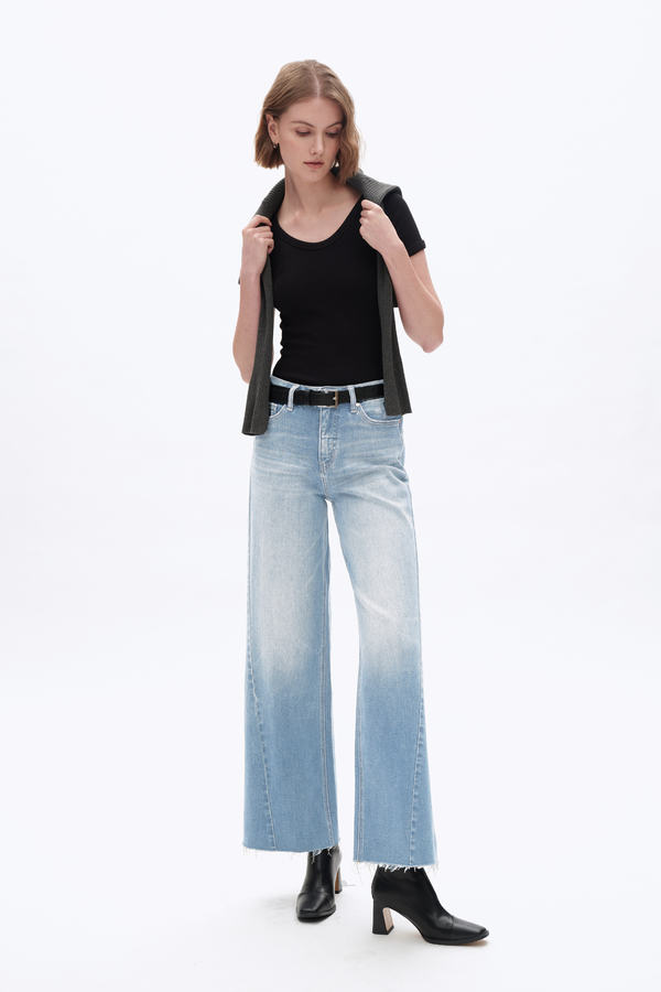 High Rise Wide Leg Raw Hem