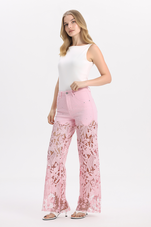 High Rise Wide Leg Lace Cut-out