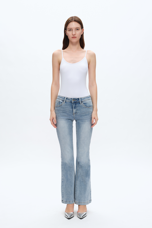 Faded Washed Flare Jeans-Flare & Bootcut-BAYEAS