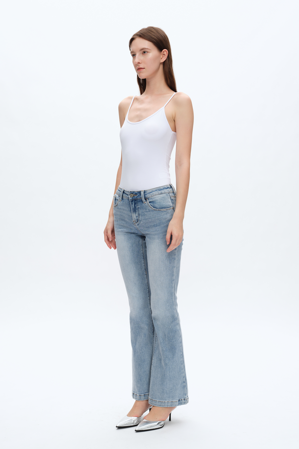 Faded Washed Flare Jeans-Flare & Bootcut-BAYEAS