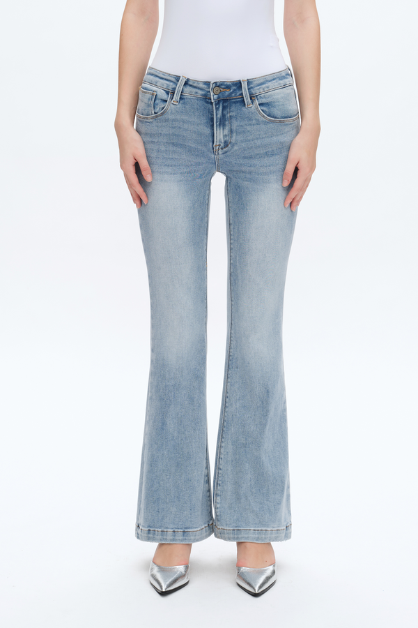 Faded Washed Flare Jeans-Flare & Bootcut-BAYEAS