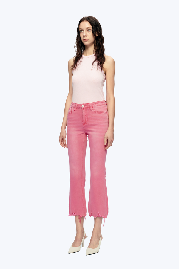 High Rise Vintage Crop Flare Denim Jeans-Flare & Bootcut-BAYEAS